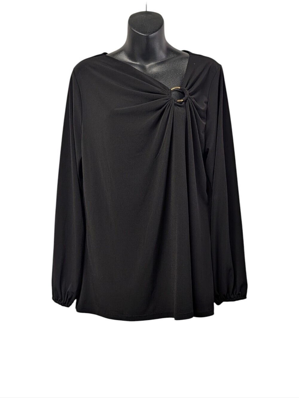 Michael Michael Kors Black Twist Front Gold Ring Long Sleeve Blouse Top Size 1X